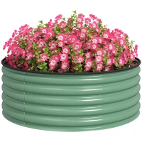 Outsunny Galvanised Raised Garden Bed with Safety Edging, Outdoor Raised Planter Box with Gloves, 120 x 120 x 43cm, Light Green(m-11)