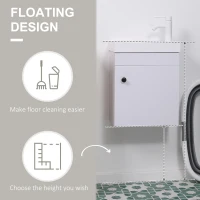 kleankin Bathroom Vanity Unit with Basin, Wall Mounted Bathroom Wash Stand with Sink, Tap Hole and Storage Cabinet, White(m-5)