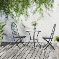 Outsunny 3PCs Bistro Set, Outdoor Metal Frame Mosaic Decoration Garden Table and Chair Set, Patio Folding Chairs Furniture Set(m-10)