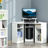 HOMCOM Scrivania Angolare con 3 Sezioni, Scrivania per Camera o Ufficio, Scrivania PC in Legno con Ripiano Monitor, Bianco(m-2)