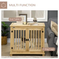 PawHut Wooden Dog Crate, with Double Doors, Cushion, for Medium Dogs - Natural Finish(m-5)
