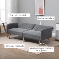 HOMCOM Divano Letto 2 Posti a 1 Piazza con Schienale Reclinabile in Tessuto 173x75x73cm - Grigio(m-6)