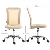 Vinsetto Silla de Escritorio Giratoria sin Brazos Silla de Malla con Altura Ajustable Carga 100 kg 43x56x90-100 cm Beige(m-3)