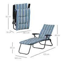 Outsunny Bain de soleil pliable transat inclinable 6 positions grand confort avec matelas + accoudoirs acier polyester multicolore(m-3)