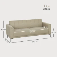 HOMCOM 3 Seater Sofa, Modern Fabric Sofa Couch, Channel Tufted Upholstered Sofa Settee for Living Room, Guest Room, Bedroom, Home Office, Khaki(m-3)