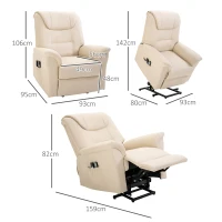 HOMCOM Massagestuhl mit Aufstehhilfe, 8 Vibrationspunkte, Heizfunktion, Fußstütze, Creme(m-3)
