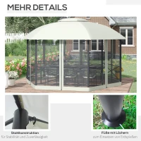 Outsunny Gartenpavillon Pavillon 4 x 5 m Festzelt Partyzelt wetterfest wasserabweisend Zelt mit Seitenwänden und zweistufigem Dach Stahl + Polyester Beige(m-6)