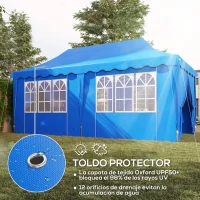 Outsunny Carpa Plegable Pop-up 6x3 m con 6 Paredes Laterales Anti-UV Altura Ajustable Bolsa de Arena y Bolsa de Transporte Azul(m-6)