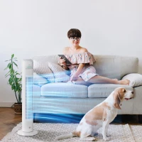 HOMCOM 30'' Freestanding Tower Fan, 3 Speed 3 Mode, 10h Timer, 70 Degree Oscillation, LED Light, 5M Remote Controller, White(m-12)