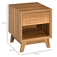 HOMCOM Modern Bedside Table Nightstand, Living Room End Table, Side Table with Drawer and Shelf, Set of 2, Walnut Brown(m-3)