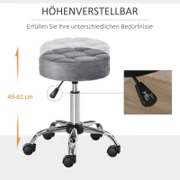 HOMCOM Salonstuhl mit Rädern Rollhocker höhenverstellbar drehbar Salon Hocker Samt-Touch Schaumstoff Chrom-Basis Hellgrau 35 x 35 x 49-61 cm(m-4)