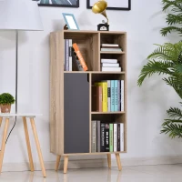 HOMCOM Freestanding Bookshelf Living Room Bookcase Storage Cabinet with 5 Shelves and Door Cupboard for Home Office, Bedroom, Study, Grey(m-7)