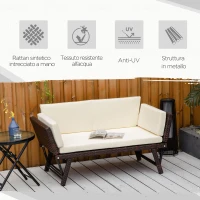 Outsunny Divano 2 Posti con Braccioli Estensibili da Giardino Rattan 129x63x67cm Bianco, Marrone(m-5)