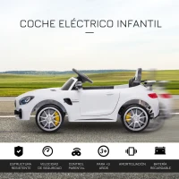 HOMCOM Coche Eléctrico para Niños Mercedes GTR Coche de Batería para Niños de +3 Años 12V Mando a Distancia 105x58x45 cm Blanco(m-4)