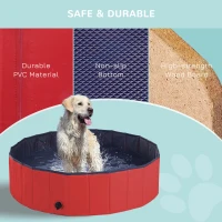 PawHut Dog Paddling Pool, Foldable Dog Pool, Leakproof & Hard Plastic, Portable Pet Bathtub with Non-Slip Base & Drainage Hole, for Indoors, Outdoors, Garden, Patio, 120 x 30 cm, Red(m-7)