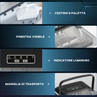 HOMCOM Macchina del Ghiaccio Autopulente da 9 Cubetti in 6-13 Minuti, in PP e Rame, 22.2x29.4x29 cm, Nera(m-5)