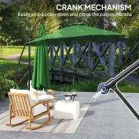 Outsunny 3(m) Garden Cantilever Parasol with Cover and Wind Protection Strap, Round Overhanging Umbrella with Crank Handle and Tilt, Banana Patio Umbrella for Outdoor Sun Shade, UPF50+, Green(m-8)