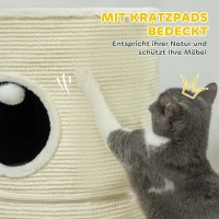 PawHut Kratztonne, 3 Ebenen, mit Kissen, Kratzmatte, Spielbällen, Katzenhaus für Innenbereich, Cremeweiß(m-7)