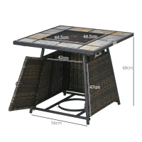 Outsunny Square Outdoor PE Rattan Fire Pit Table Gas Burner Heater w/ Control Panel, Slate Top, Lid and Lava Rocks, 50,000 BTU(m-3)