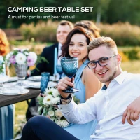 Outsunny Folding Picnic Table with 2 Benches, 3-Piece Portable Garden Furniture Set for 4, Dining Table Set with Plastic Top, Steel Frame, Dark Grey(m-5)