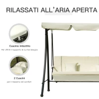 Outsunny Dondolo da Giardino 3 Posti convertibile in Letto con Tetto Reclinabile e Cuscini, 200x125x170 cm, Crema(m-6)