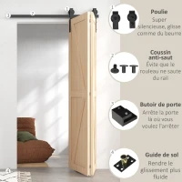 HOMCOM 122 CM Quincaillerie de porte coulissante pliante kit de rails de porte de grange coulissante en acier pour 2 portes(m-5)