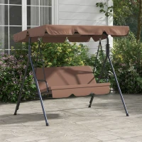 Outsunny 3 Seater Garden Swing Chair, Outdoor Swing Chair with Adjustable Canopy, Mental Frame & Cushions, Brown(m-2)