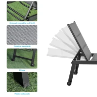 Outsunny Sdraio da Giardino Reclinabile su 5 Livelli Rivestimento Imbottito, Alluminio e Texteline, 72x168x102cm Grigio(m-6)