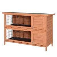PawHut Kleintierstall Kleintierkäfig Kleintierhaus Meerschweinchenstall doppelstöckig Tannenholz Orange 136,4 cm x 50 cm x 93 cm(m-10)