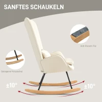 HOMCOM Schaukelstuhl, weicher Bezug in Samtoptik, mit Lendenkissen, bis 120 kg belastbar, 67 x 85 x 112 cm, Cremeweiß(m-4)