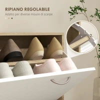 HOMCOM Mobile Appendiabiti 3 in 1 con Scarpiera e Specchio, Ganci e Cassetti, in Legno, 90x24x177 cm, Bianco e Quercia(m-6)