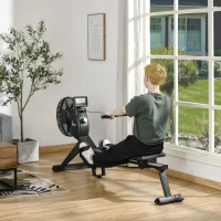 HOMCOM Rudergerät mit 16 Widerstandsstufen einklappbar rollbar 225 x 55 x 88cm Stahl Schwarz(m-2)