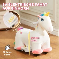 AIYAPLAY 6V Elektrisches Reiteinhorn für Kinder, Batteriebetrieb, Mit Musikfunktion und Vorwärtsbewegung, 18-36 Monate, Weiß(m-4)
