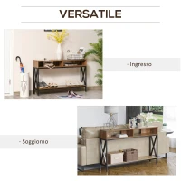 HOMCOM Tavolo Consolle Stile Vintage Industriale con 3 Ripiani e Telaio in Metallo, Color Noce e Nero, 120x23.5x75cm(m-7)