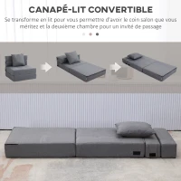 HOMCOM Chauffeuse canapé-lit convertible fauteuil 1 place avec 1 coussin déhoussable, tissu gris(m-4)