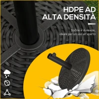 Outsunny Base per Ombrellone da Giardino Rotonda Effetto Rattan Ø45cm Peso da 9.5kg, Nero(m-5)