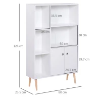 HOMCOM Mobiletto Libreria con Piedini in Legno di Pino Bianco 80x23.5x123cm(m-3)
