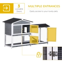 PawHut Wooden 2-Tier Rabbit Hutch w/ Tray Ramp Grey(m-4)