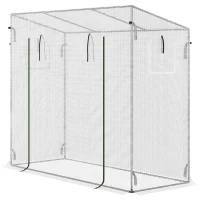 Outsunny Small Walk-in Garden Greenhouse with Steel Frame, Large Roll-up Door and Windows, 200Lx76Wx168Hcm, White(m-11)