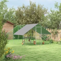 PawHut Walk In Chicken Run with Chicken Activity Shelf and Cover, 3 x 4 x 2m(m-2)
