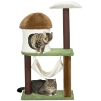 PawHut Cat Tree, with Scratching Post, Hammock, Cat House - Green, Brown & Cream(m-1)