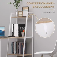 HOMCOM Bureau Pliable Rabattable - Bureau bibliothèque 2 en 1-4 étagères - Imitation Bois chêne Clair métal Blanc(m-7)