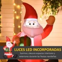 HOMCOM Papá Noel Hinchable 1.2m Santa Claus Inflable con Regalo Decoración Navidad Iluminación LED con Inflador Apto Interior Exterior(m-4)