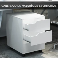 HOMCOM Cajonera de Oficina con Ruedas Mueble Archivador con 3 Cajones Cajonera para Escritorio Estudio 40x50x57,5 cm Blanco(m-4)