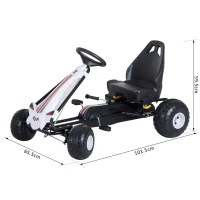 Coche de Pedales Go Kart Racing Deportivo con Asiento Ajustable Embrague y Freno Juguete Exterior 101.5x65.5x59.5cm Marco Hierro Blanco y Negro(m-3)
