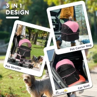 PawHut 3 In 1 Detachable Pet Stroller, for Extra Small and Small Dogs - Pink(m-5)