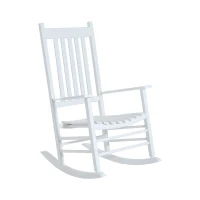 Outsunny Schaukelstuhl aus Holz mit Armlehne Schwingsessel Relaxstuhl Gartenstuhl Weiß 69 x 86 x 115 cm(m-1)