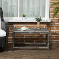 Outsunny Outdoor Coffee Table, Garden PE Rattan Side Table with Plastic Board Under the Full Woven Table Top and Rectangular Frame for Patio, Balcony, Mixed Grey(m-7)