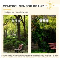 Outsunny Conjunto de 2 Farolas Solares de Exterior con 3 Luces LED Impermeable IP44 para Camino Terraza 51,5x47x182,5 cm Negro(m-4)