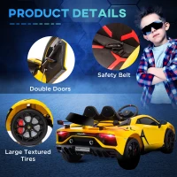 HOMCOM Lamborghini Aventador Licensed 12V Kids Electric Ride On Car Racing Car Toy with Parental Remote Control Battery-powered 2 Motors Music Lights for 3-8 Years Old Yellow(m-7)